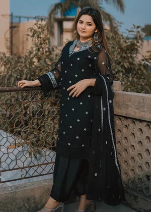 Chiffon Black Embroidered Formal Suit – Women's Premium Party Wear | Hina Collection
