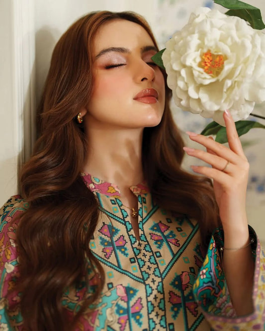 Hina Collection: Vibrant Printed Kurta & Ivory Trouser Set