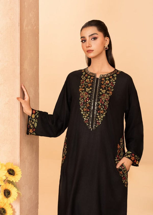 Black Linen Embroidered Suit For Women