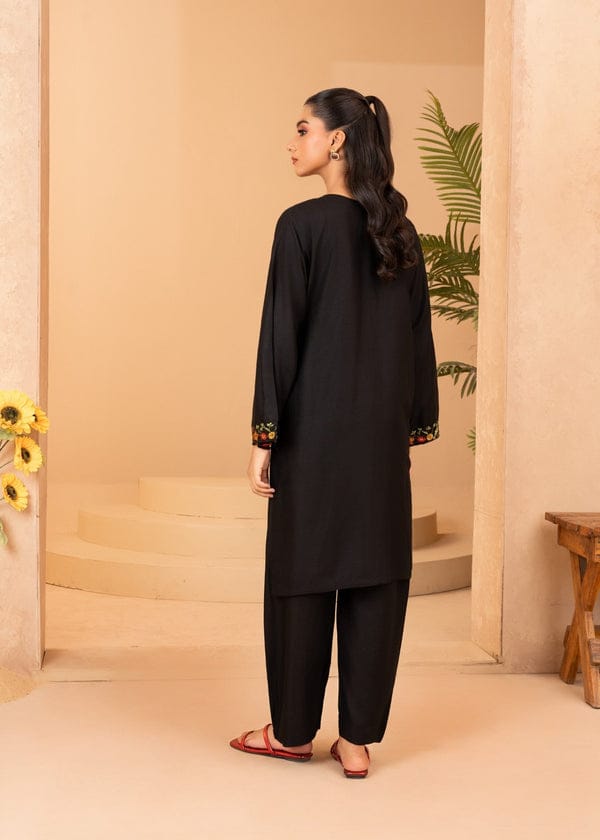 Black Linen Embroidered Suit For Women
