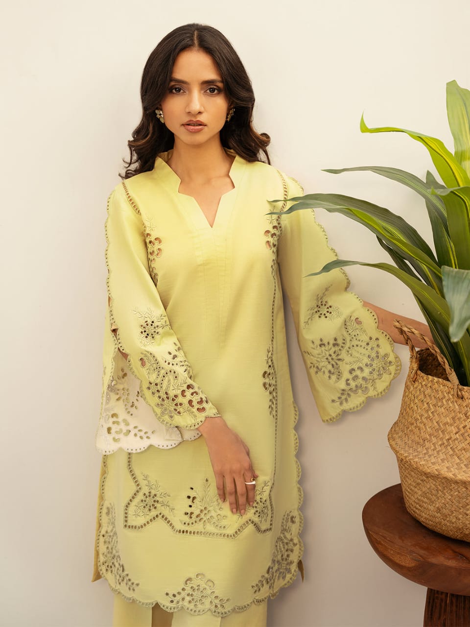 Light Yellow Cotton Suit with Intricate Embroidery | Casual Wear