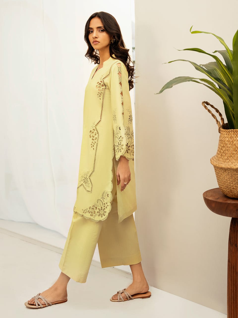 Light Yellow Cotton Suit with Intricate Embroidery | Casual Wear