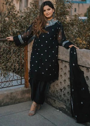 Chiffon Black Embroidered Formal Suit – Women's Premium Party Wear | Hina Collection