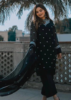 Chiffon Black Embroidered Formal Suit – Women's Premium Party Wear | Hina Collection