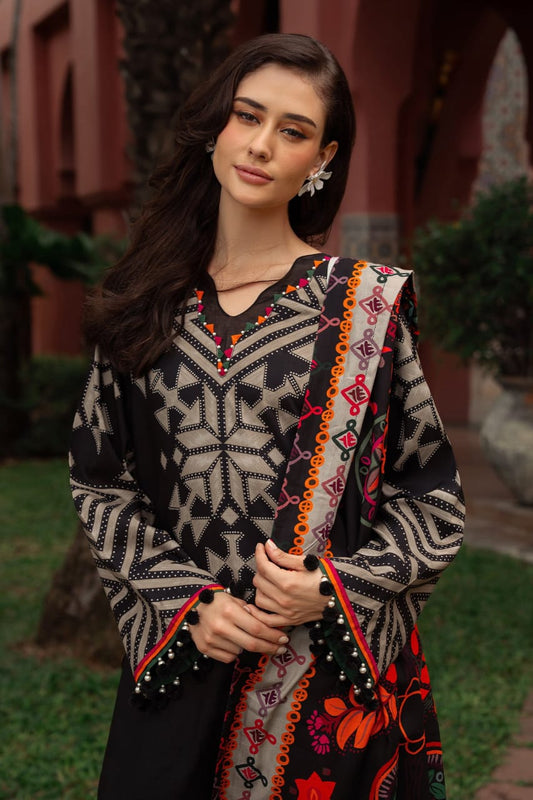 Hina Collection: Black Digital Print Suit with Vibrant Shawl