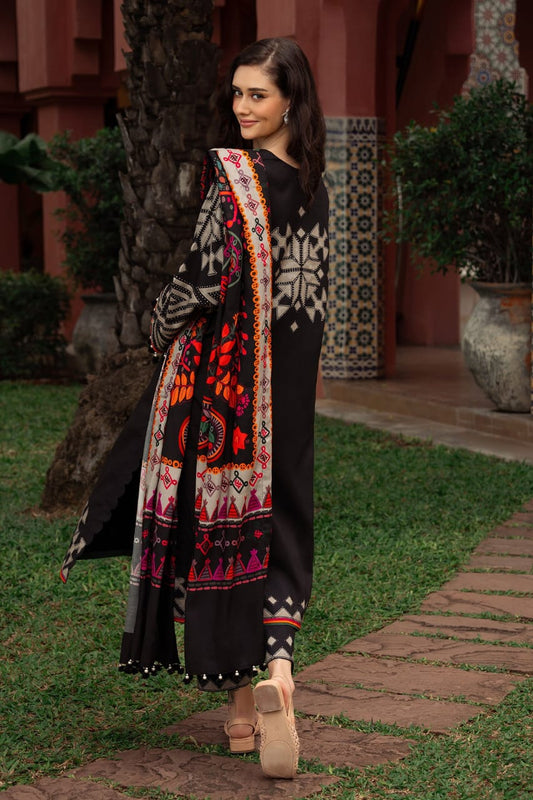 Hina Collection: Black Digital Print Suit with Vibrant Shawl
