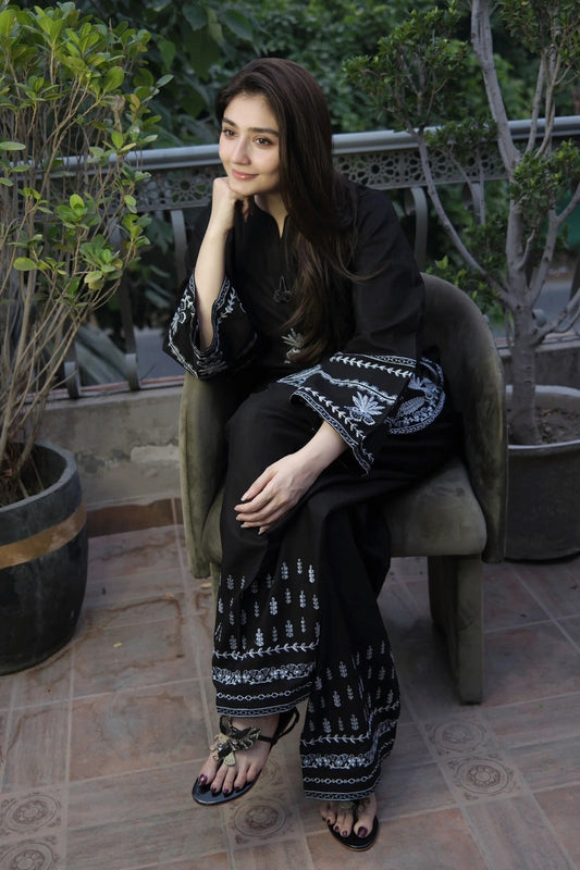 Black Embroidered Two-Piece Co-ord Set | Hina Collection