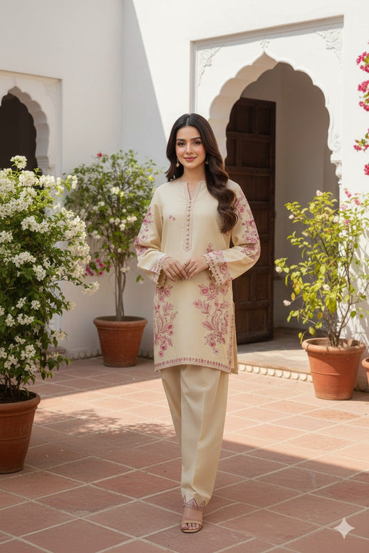 Hina Collection Stone Linen Embroidered 3-Pc Suit